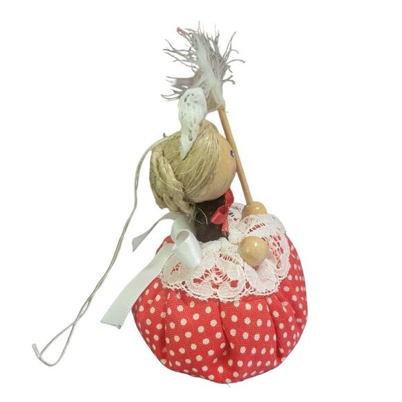 Vintage Handmade Wooden Maid Doll Christmas Ornament Germany - Picture 2 of 6